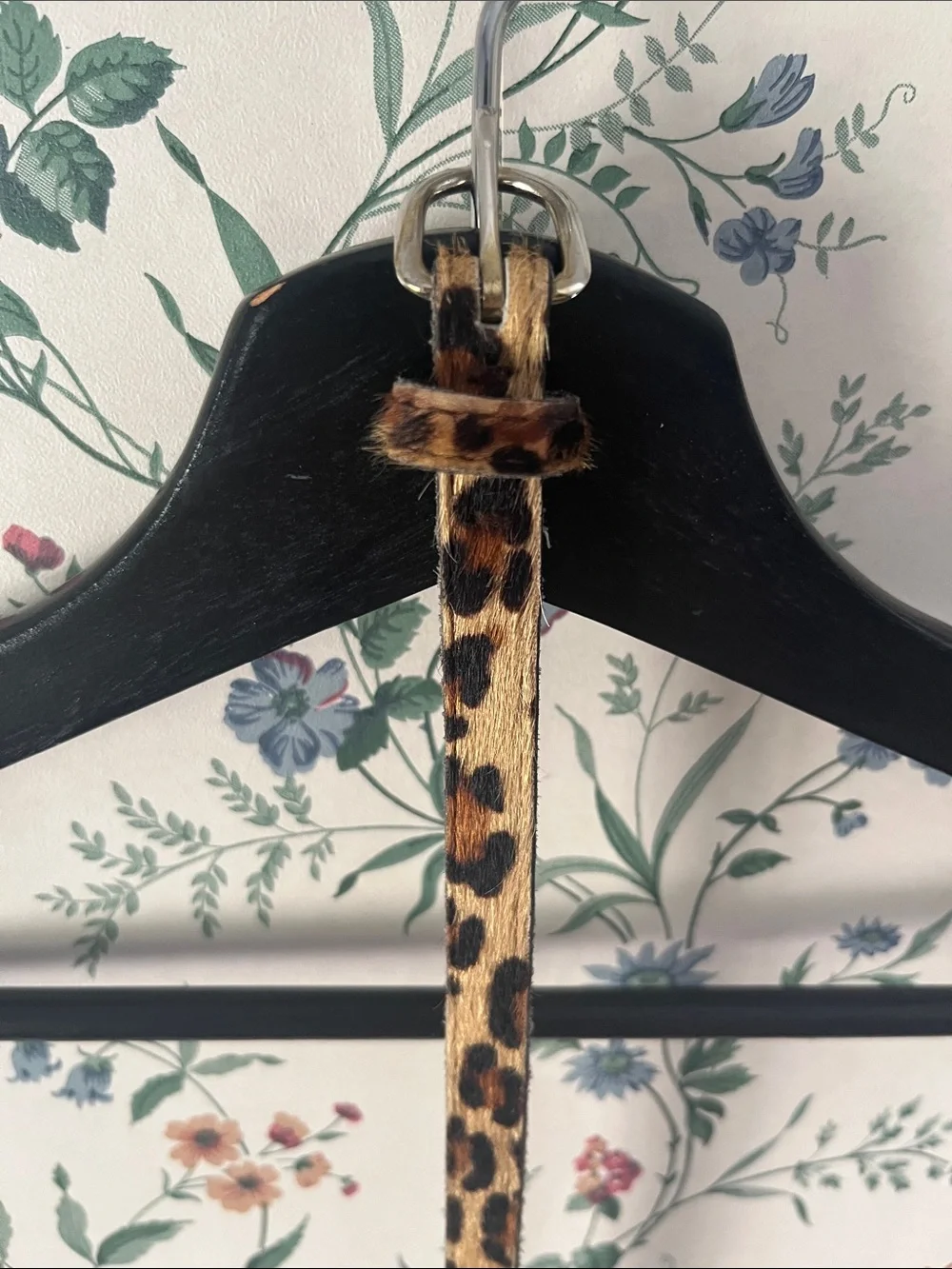Faux fur Leopard Print Skinny Belt in Brown and Black